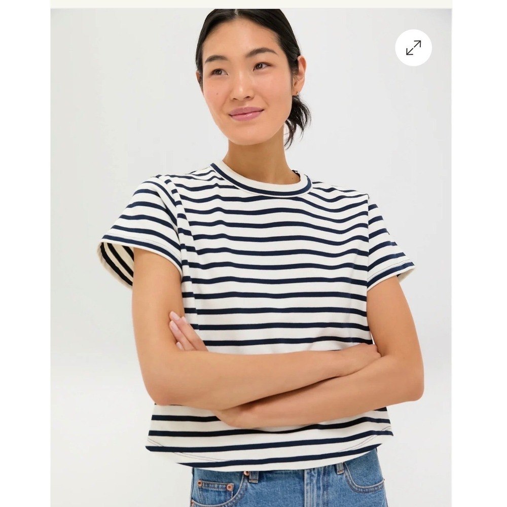 Tuckernuck Striped Cotton Top Women XS Navy White Short Sleeve Preppy Coastal